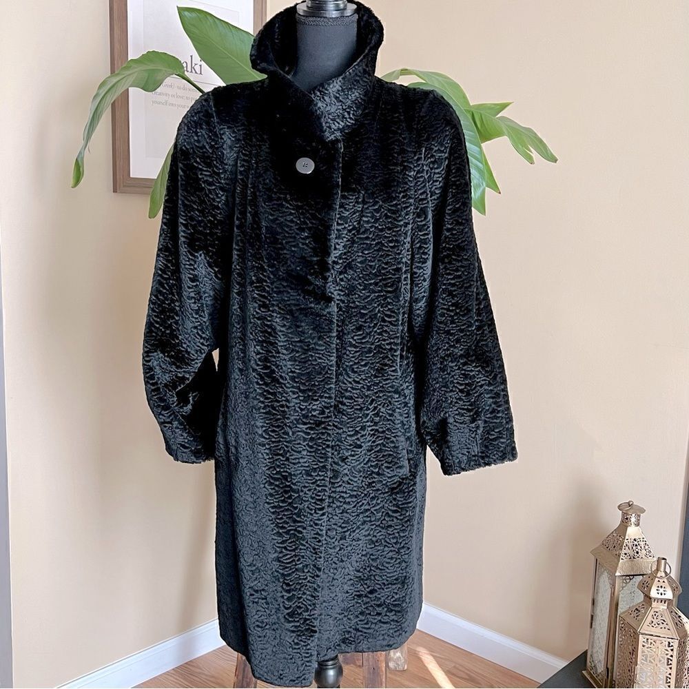 Vintage Steve by Searle Black Mouton Lamb Faux Fur Coat